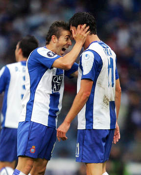 Luis Garcia och Albert Riera, Espanyol. Jubel. Lycka.