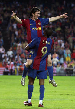 fotboll, Spansk, la liga, Barcelona; Samuel Eto'o, Lionel