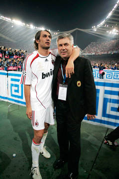 Paolo Maldini och Carlo Ancelotti, tränare, Milan