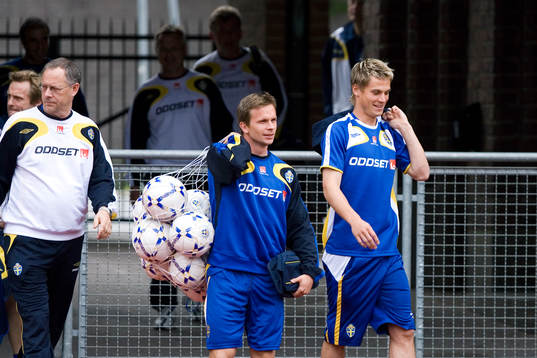 Lars Lagerbäck, Tobias Linderoth och Markus Rosenberg,