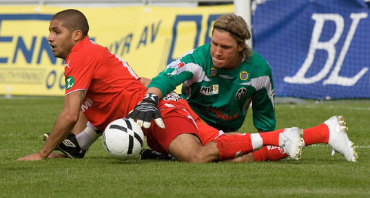 Bruno Santos och Sebastian Karlsson, målvakt, Landskrona