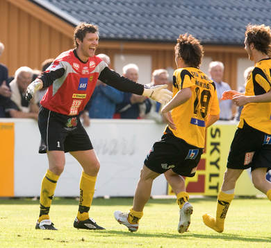 Rickard Fransson, målvakt, Mjällby, jubel