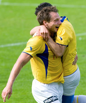 Jörgen Svensson, IFK Malmö har gjort 2-1. Jubel