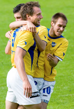 Jörgen Svensson, IFK Malmö har gjort 2-1. Jubel