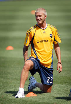 David Beckham, Los Angeles Galaxy, träning, streching,