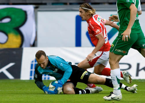 Benny Lekström, målvakt, Hammarby, och César Sántin,