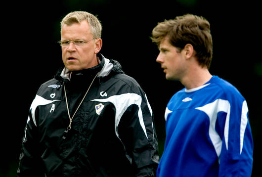 Jan Andersson, tränare Halmstad och Sebastian Johansson,