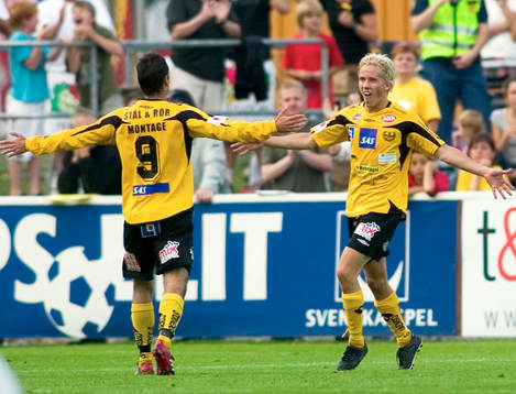 Adam Berner och Marcelo Sarvas, Mjällby, jubel