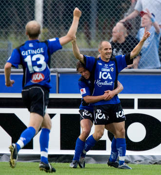 Magnus Arvidsson, Dusan Djuric och Andreas Johansson, jubel