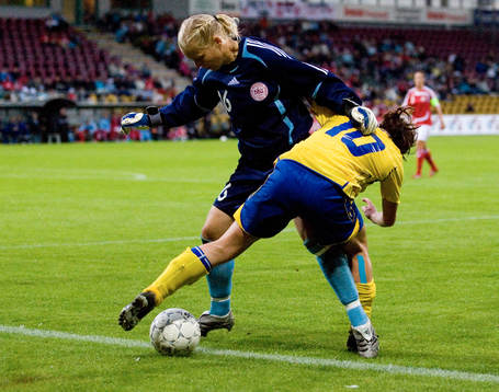 Tine Cederkvist, målvakt, Danmark, mot Hanna Ljungberg