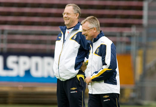 Lars Lagerbäck, förbundskapten och Roland Andersson, ass