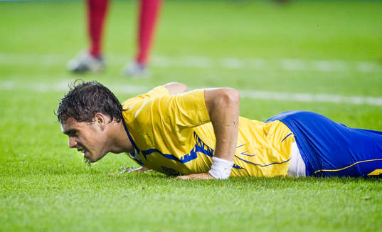 Johan Elmander biter i gräset