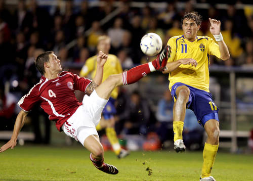 EM kval match i fotboll mellan Sverige och Danmark på