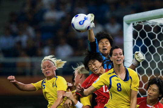 Caroline Seger, Lotta Schelin, JON Myong Hui och RI Un Gyong