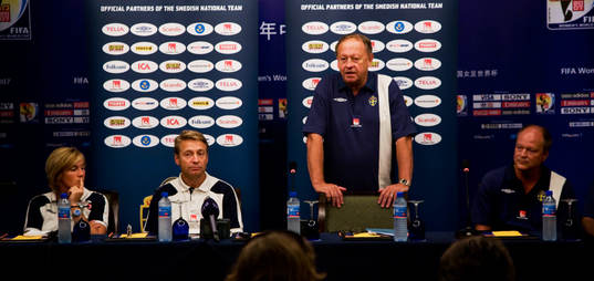 Fotboll, Dam, VM, presskonferens, Sverige åkte ur