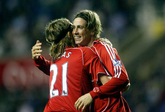 Fernando Torres jubel med Lucas Leiva, Liverpool