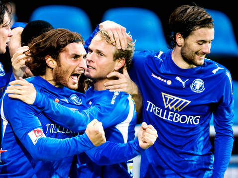 Olcay Senoglu och Erik Sundin, Trelleborg. Jubel