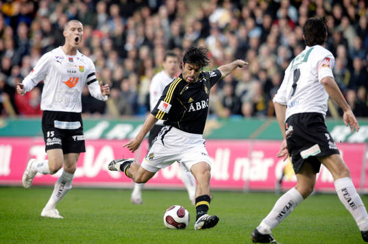 Lucas Valdemarin, AIK, går på skott