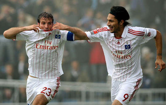 0-1 Jubel, Rafael van der Vaart och Paolo Guerrero, Hamburg