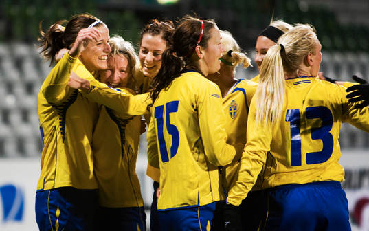 Jessica Landström, Victoria Svensson, Lotta Schelin, jubel