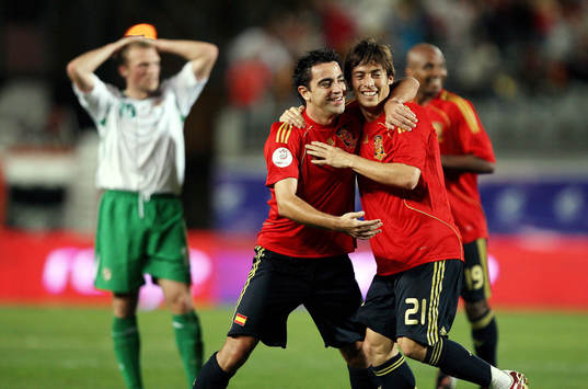 Xavi och David Silva, jubel