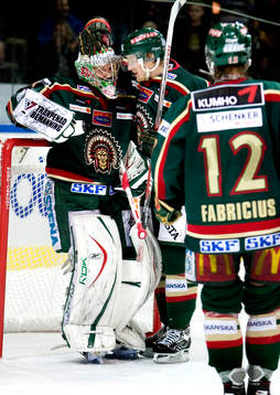 Ari Ahonen, målvakt, Jonas Johnson, Karl Fabricius, jubel,