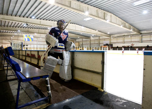 Bås, spelare, vattenflaskor, klubba, ishockeyklubba