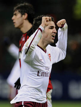 Cesc Fabregas, Arsenal, jubel, Kaka, depp i bakgrunden