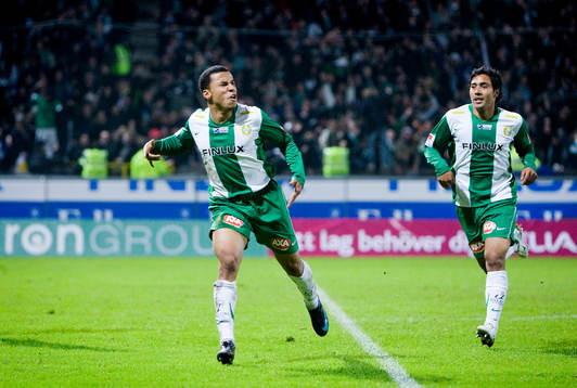 Charlie Davies, Hammarby, jubel med Sebastian Castro-Tello,