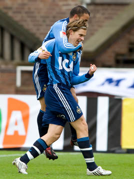 Lance Davids, och Sebastian Rajalakso, Djurgården, jubel