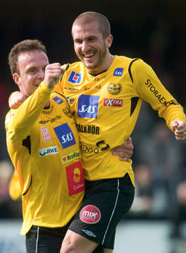 Johan Svensson och  Marcus Ekenberg, Mjällby, jubel
