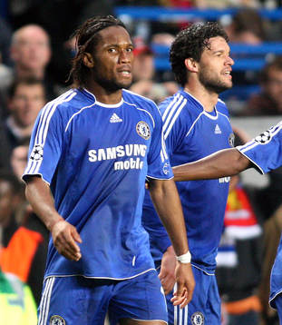Didier Drogba och Michael Ballack, jubel