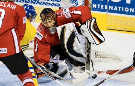 Patric Hörnqvist och Jonas Hiller, målvakt