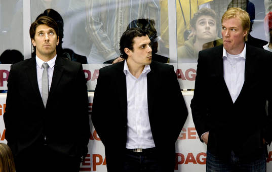 Henrik Lundqvist, målvakt, Daniel Widing och Kenny Jönsson