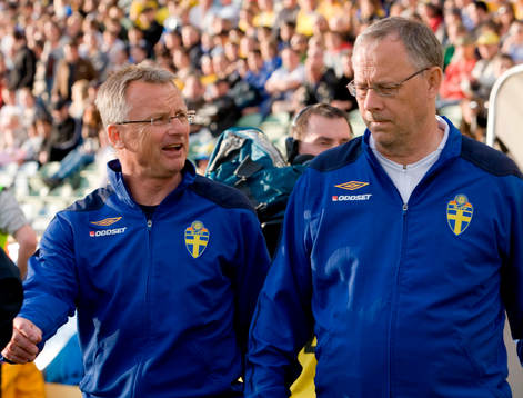Lars Lagerbäck, förbundskapten. Roland Andersson,