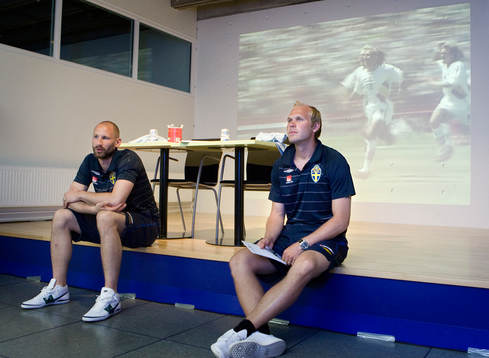 Mikael Dorsin och Johan Wiland  på Idrottsmuseet VM-58