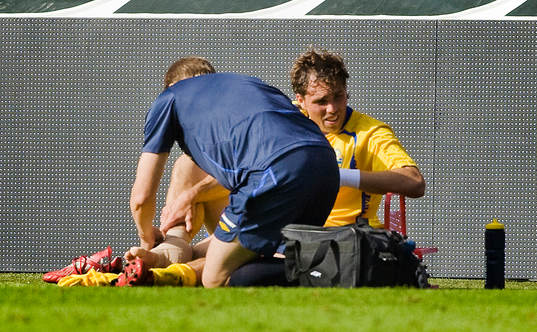 Johan Elmander, Sverige, blir omlindad
