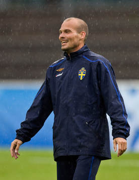 Svenska landslaget första träning på fotbollsarenan