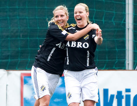 Louise Fors, och Laura Kalmari, AIK jubel