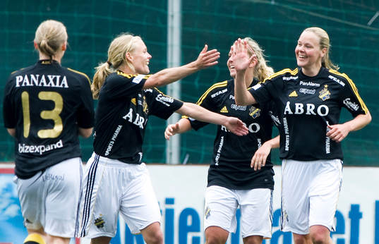 Elin Ekblom Bak, och Laura Kalmari, AIK jubel