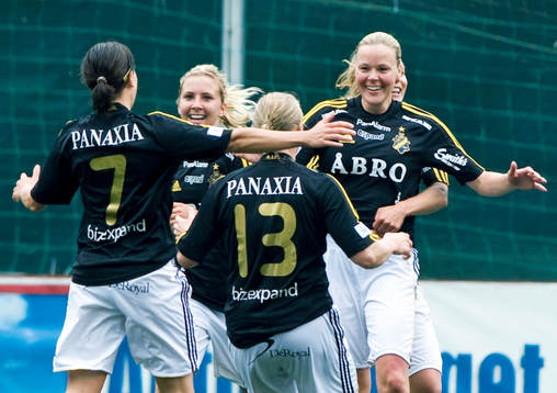 Louise Fors, och Laura Kalmari, AIK jubel
