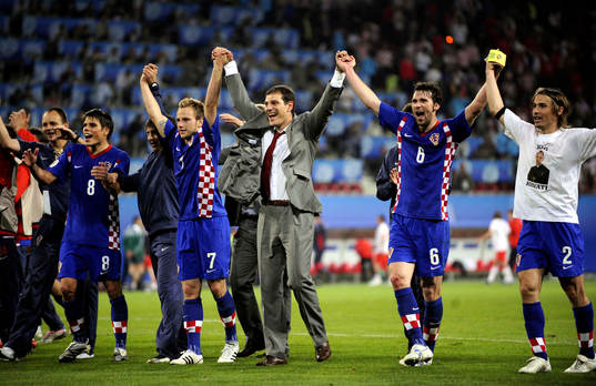 Slaven Bilic, förbundskapten, jubel med spelarna