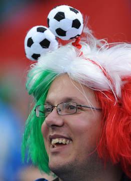 Fan, supporter, peruk, hår, boll, bollar