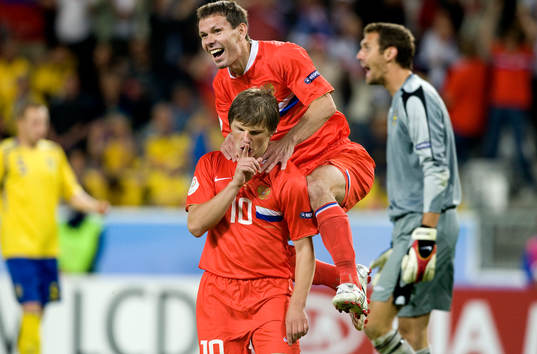 Andrei Arshavin, och Konstantin Zyryanov, Ryssland, jubel