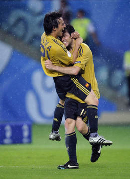 David Silva och Cesc Fabregas, jubel