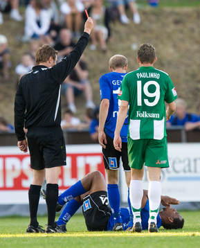 Utvisning, Marcus Törnstrand och rött kort, domare,