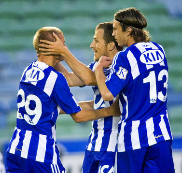 Robin Söder gör 1-0 till Göteborg, Jubel. Tobias Hysén,