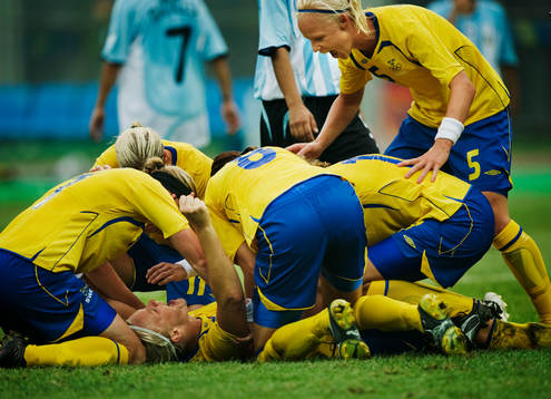 Nilla Fischer, Sverige, blev matchvinnare när hon nickade