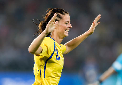 Lotta Schelin, Sverige gjorde 2-0 målet. Jubel