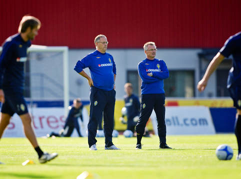 Lars Lagerbäck, förbundskapten och Roland Andersson,
